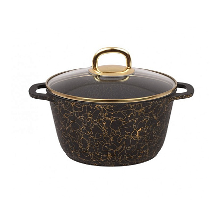 Кастрюля алюмин. антипригарная "Kukmara" "Грация" черный/золото 2,5л Стекл.кр. кчз25а *1/3