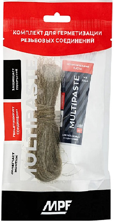Комплект паста уплотнительная универсальная (вода, газ, 25г) MULTIPASTE + лён Premium, МР туба *5/90