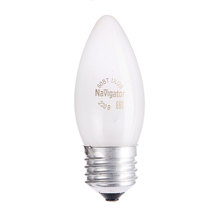 Лампа накаливания 60W Е27 свеча матовая Navigator 94327 *10/100