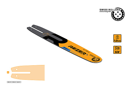 Шина для цепных пил 35см 50звеньев шаг3/8” паз1,3мм Rancher 353 L 9 K PROFI REZER *1/20