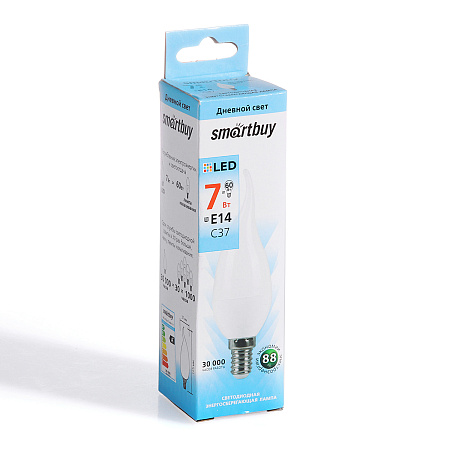 Лампа светодиодная 7W Е14 свеча на ветру 4К нейтральный С37 Smartbuy *10/100