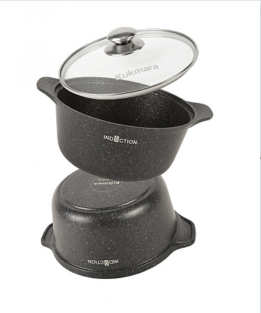 Кастрюля алюмин. антипригарная "Kukmara" "Marble INDUCTION" Мрам.темн. 3,0л Ст.кр. кмти33а*1/3
