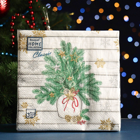 Салфетки бумажные 3сл 33*33см 20шт НОВЫЙ ГОД Чудесная елочка *12