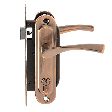 Замок врезной 70мм медь,плоский ригель 1223/60-AC Avers *1/20