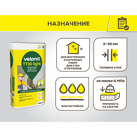Штукатурка цементная TT 30 лайт 25 кг Vetonit *1/48