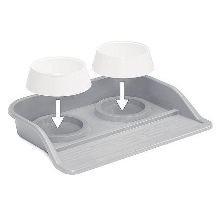 Миска для животных пластм. 2-е ёмкости на ПОДДОНЕ 410х300х60мм Серый М8629 *1/10