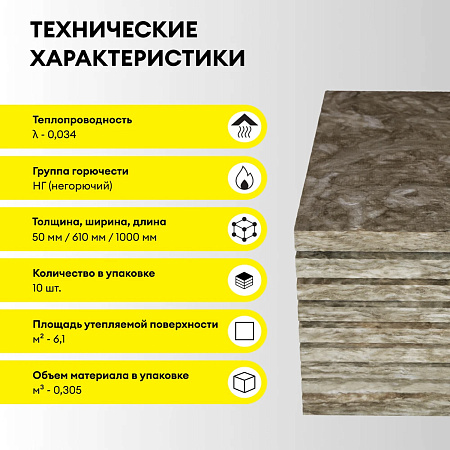 Теплоизоляция "VETONIT"  Стены и Крыша Стронг 50*610*1000 (10 матов 6м2/0.305м3) Е/К *10/40