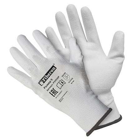 Перчатки рабочие полиэстер, с полиуретановым обливом, Белые, р-р 9(L) PSV036P "Fiberon"  *12/120