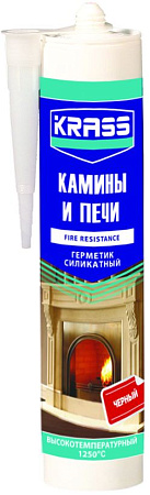 Герметик силикатный высокотемпературный 300мл черный  KRASS для каминов и печей 1500С *1/12