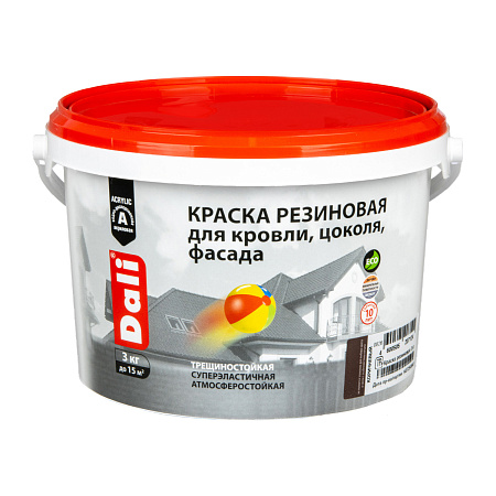 Краска резиновая для кровли цоколя фасада коричневая 3 кг DALI *1/120