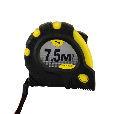Рулетка  7,5м*25мм резино-пластик. корпус стальная лента фиксатор магнит арт.2501625 T4P *1/6/60