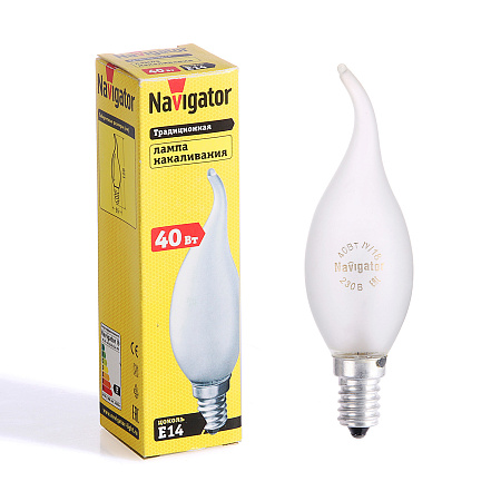 Лампа накаливания 40W Е14 свеча на ветру матовая Navigator 94334 *10/100