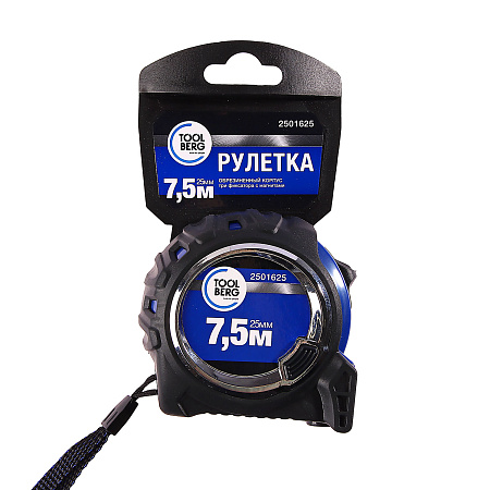 Рулетка  7,5м*25мм резино-пластик. корпус стальная лента фиксатор магнит арт.2501625 T4P *1/6/60