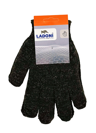Перчатки полушерсть двухслойные черные (5 нитей) 80гр зимние (478Р) Ladoni *5/200
