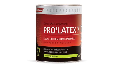 Краска латексная для стен и потолков 0,9 л PARADE E7 PRO LATEX моющаяся шелк-матовая База А***   *6