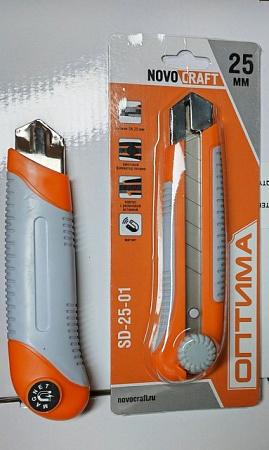 Нож строительный 25мм корпус резиновый направл. металл фикс.винт SD-25-01 АКУЛА NovoCRAFT*1/12/96