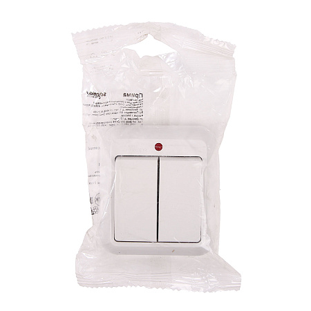 Выключатель "Прима" ОП 2кл. белый с подсветкой  А56-007  *1/129