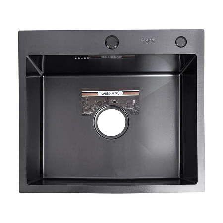 Мойка нерж. врезная 600х500х220мм графит, толщ.1мм, с сифоном, отв. под смеситель, GERHANS *1/5