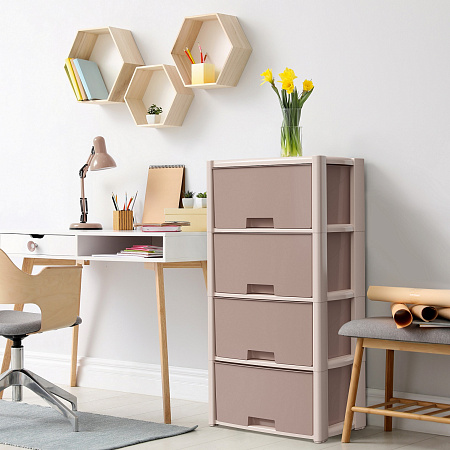 Комод пластм. "Колорит" 4 ящика выс.940мм, шир.475мм, гл.300мм Беж/св.Беж. М7834"ЗПИ"Альтернатива"*1