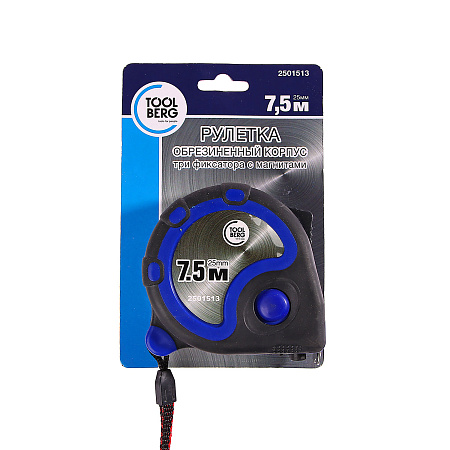Рулетка  7,5м х25мм резино-пластик. корпус стальная лента фиксатор магнит арт.2501513 T4P *1/12/60