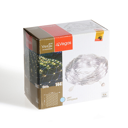 Гирлянда электр. "Сеть"24V VEGAS 1,2х1м 144холод  LED (нужен блок ЕД711) 55031 *1/4
