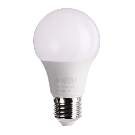 Лампа светодиодная 11W Е27 груша 4К нейтральный A60 Smartbuy *10/100