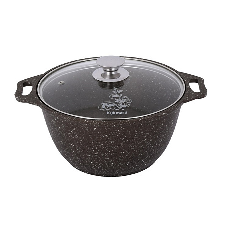Кастрюля алюмин. антипригарная "Kukmara" "Мраморная" кофейный 2,0л Стекл.кр. кмк22а *1/3