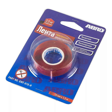 Лента клейкая двусторонняя вспененный акрил Прозрачная10мм х1,51м EMT-010-R "ABRO" *1/144
