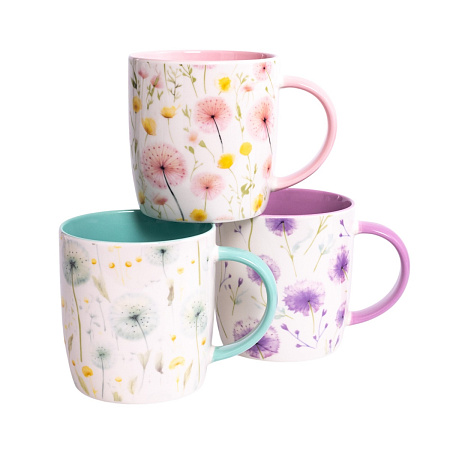 Кружка фарфор. 350мл "SPRING FLOWERS" в упак.3 дизайна DMD364 *6