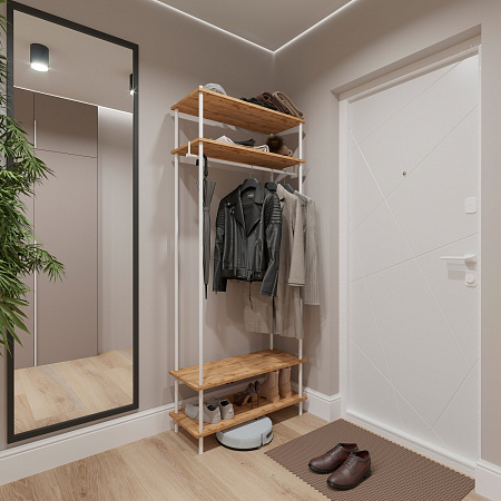 Вешалка напольная "Прихожая 34" "НеШкаф" с 4полками,в.2м,ш.0,83м,гл.0,37м Дер./Бел. ПРНШ 34 Б *1