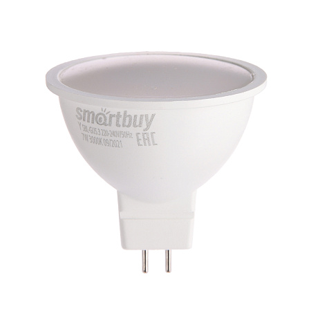 Лампа светодиодная 7W GU5,3 рефлектор 3К теплый MR16 Smartbuy *10/100
