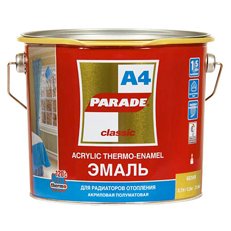 Эмаль для радиаторов акриловая белая полуматовая 0,45 л А4 120⁰С PARADE *1/12