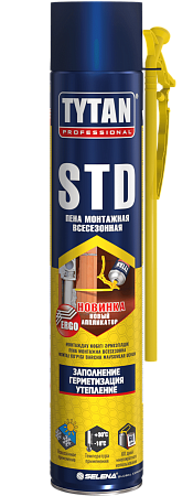 Пена монтажная бытовая 1000мл/870гр мл всесезонная TYTAN ЭРГО 16401/96548 до 42л *1/12