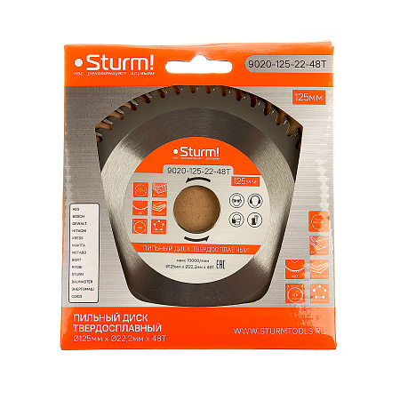 Диск пильный 125*22,2мм 48 зубьев по дереву (9020-125-22-48Т) Sturm *1/25/100