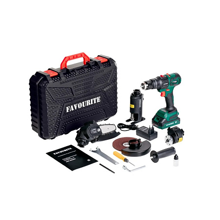 Дрель-шуруповерт 21Вт 2Ач 1АКБ LI-ION Б/Щ МУЛЬТИТУЛ 4в1 OBS 2102KIT FAVOURITE *1/5