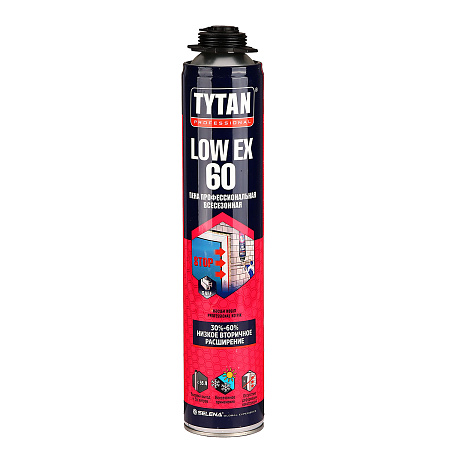 Пена монтажная профес. 1000мл/907гр (750мл) всесезонная "TYTAN LOW EX 60" до 60л (низкое расширение) *1/12