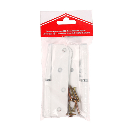 Петля накладная полимер.110мм белая ЛЕВАЯ (комплект 2 шт+саморезы) ДомоСтрой *10/150