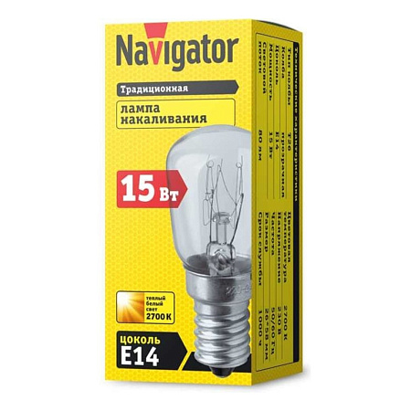 Лампа для холодильника накаливания  NI-T26-15-230-E14-CL Navigator 61203 *1/50/200