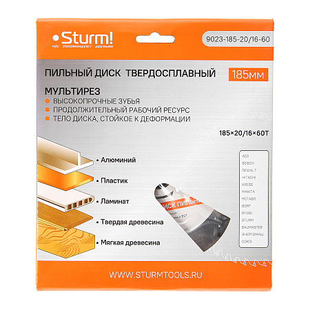 Диск пильный 185*20/16мм 60 зубьев Мульти рез (9023-185-20/16-60) Sturm *1/10/50